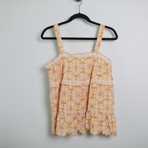 NWT Anthropologie Summer Daisy Floral Embroidered Ruffled Tank Blouse